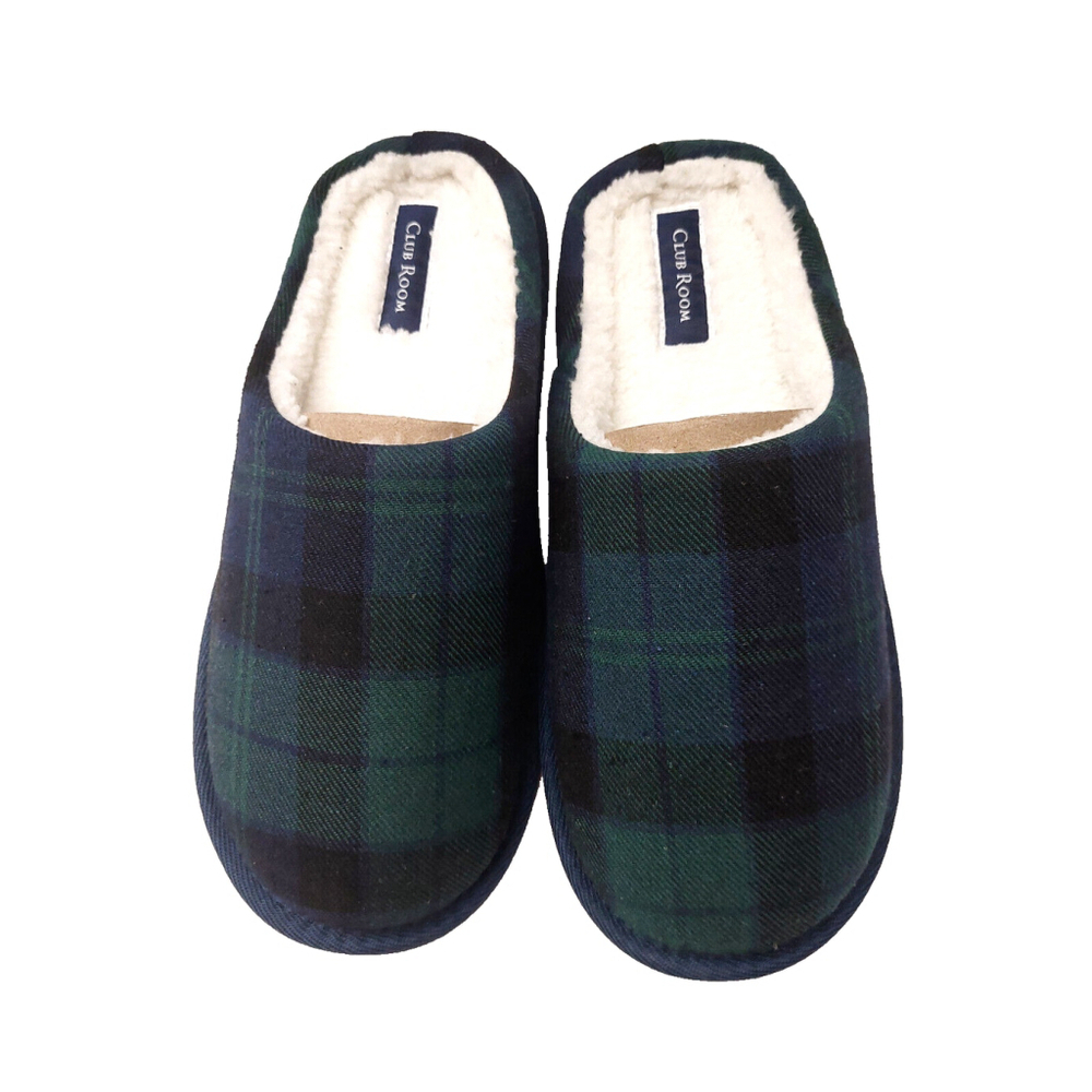 Club Room Men's Blue & Green Plaid Indoor/Outdoor Slippers Size Small 6-7 - Picture 4 of 15